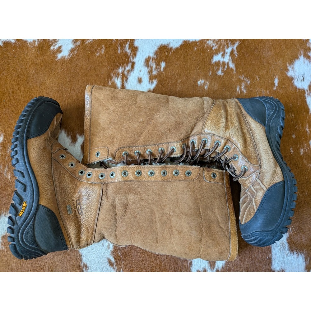 UGG Adirondack Tall Boots Women's 9 Brown Leather Suede Shearling Vibram 5498
